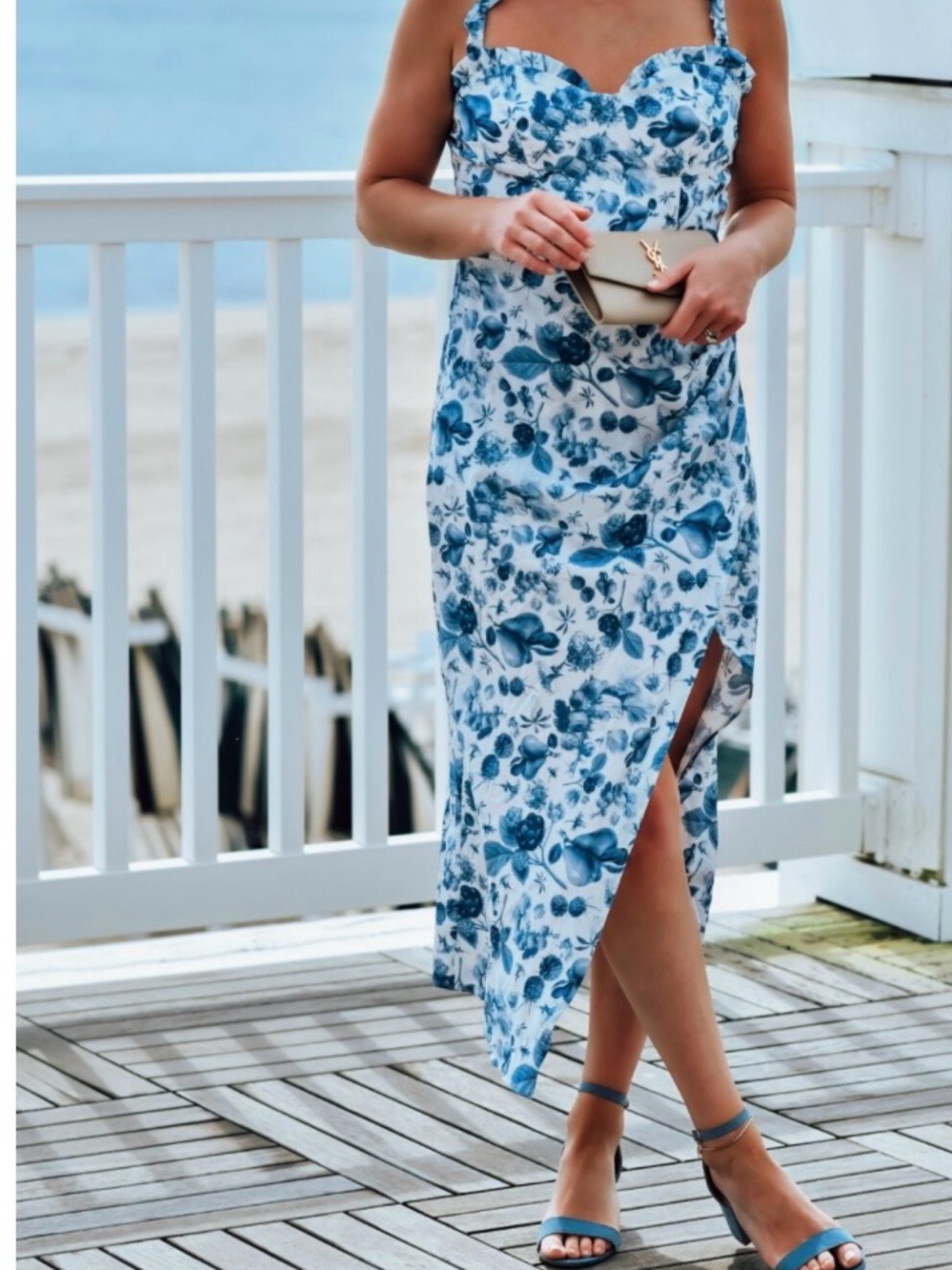 Cider FRUITS CORSET CAMI DRESS Blue Floral High-Low Midi Skirt Dress